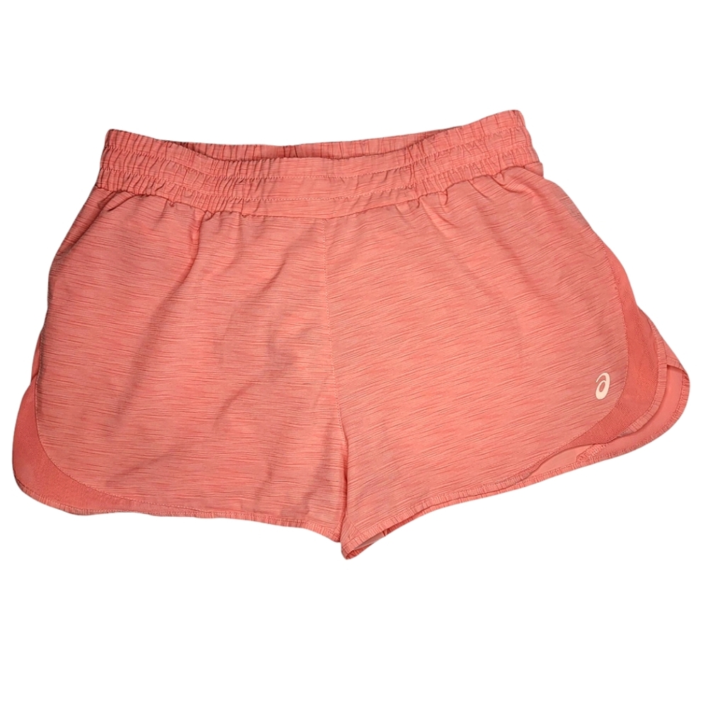 Asics Medium Running Shorts Coral Pink Womens Lined Pocket Drawstring Waist Mesh